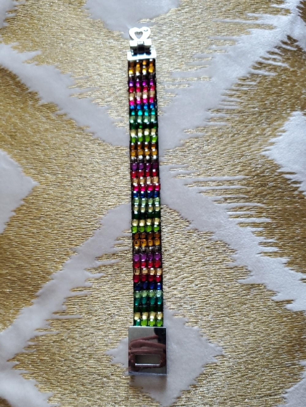 Multi-Color Beaded Rainbow Bracelet Heart Clasp